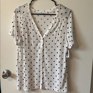 Old Navy White/Black Polka Dot Blouse Top